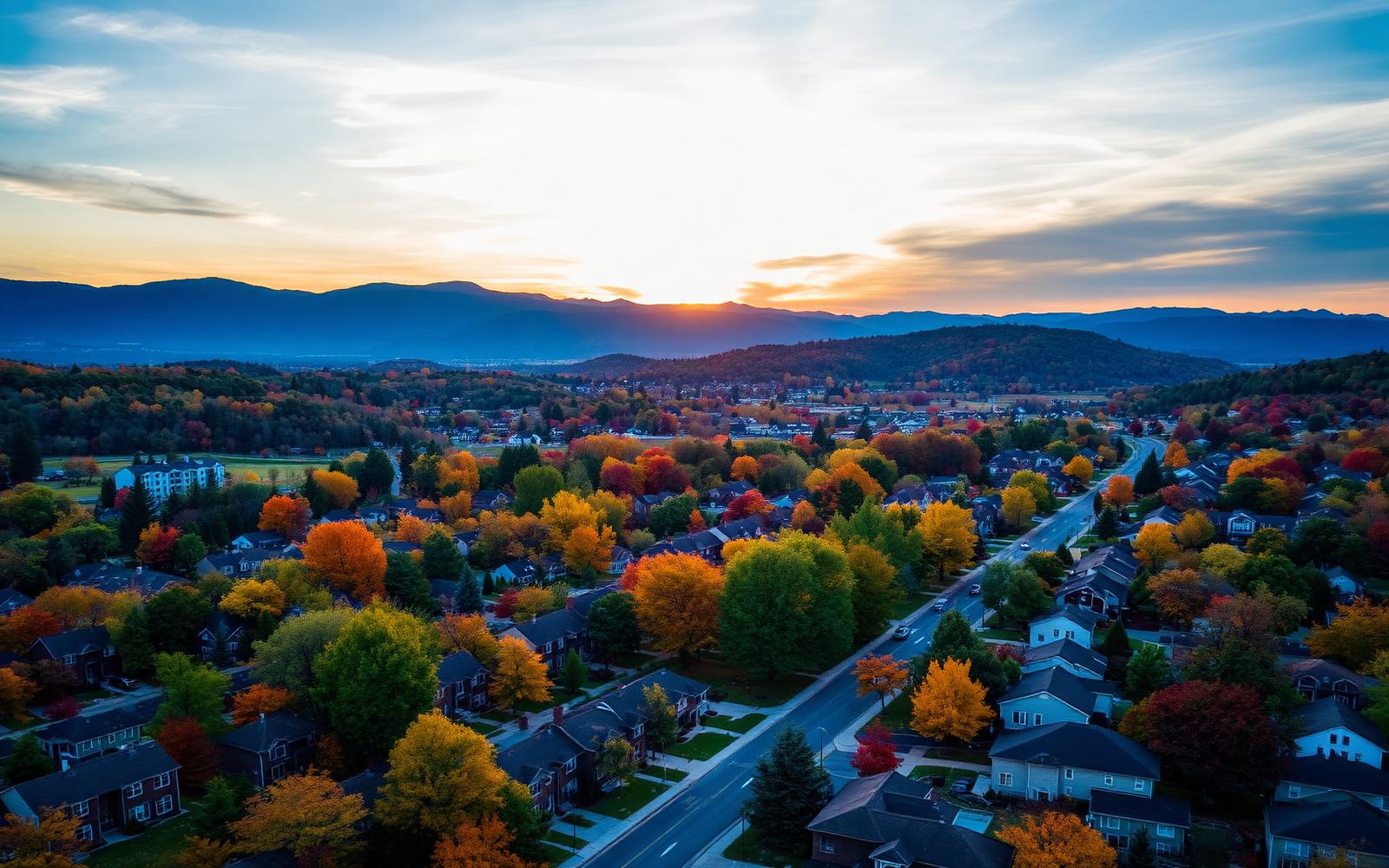 Aerial view of a secondary market at golden hour